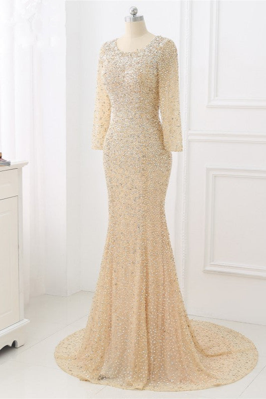 Sparkly Sequined Jewel Mermaid Prom Dresses with Long Sleeves - Fashionpara