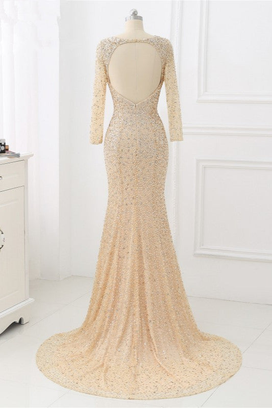 Sparkly Sequined Jewel Mermaid Prom Dresses with Long Sleeves - Fashionpara