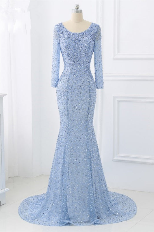 Sparkly Sequined Jewel Mermaid Prom Dresses with Long Sleeves - Fashionpara