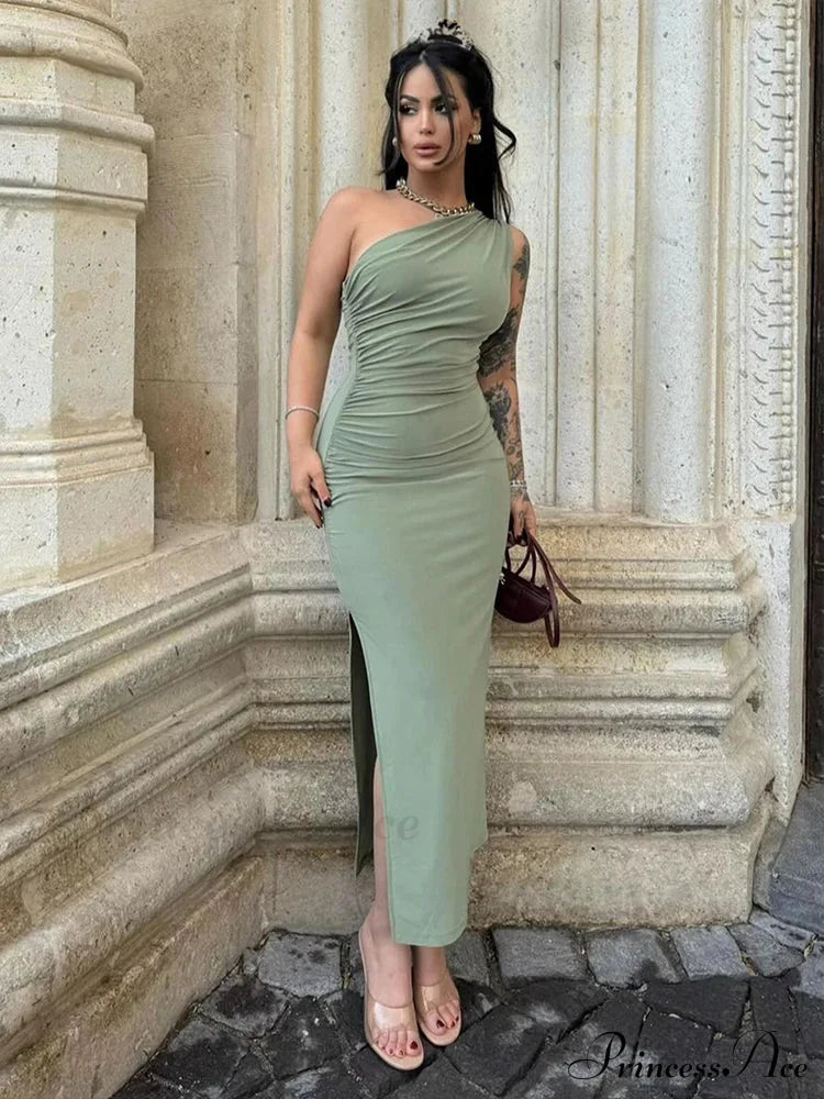 Split Backless Maxi Party Dress Green / S Partydress-241208