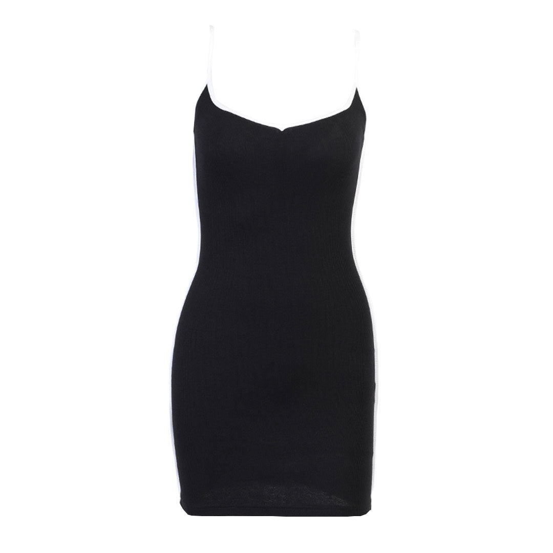 Rib Knit Contrast Trim Spaghetti Strap Bodycon Mini Dress 4