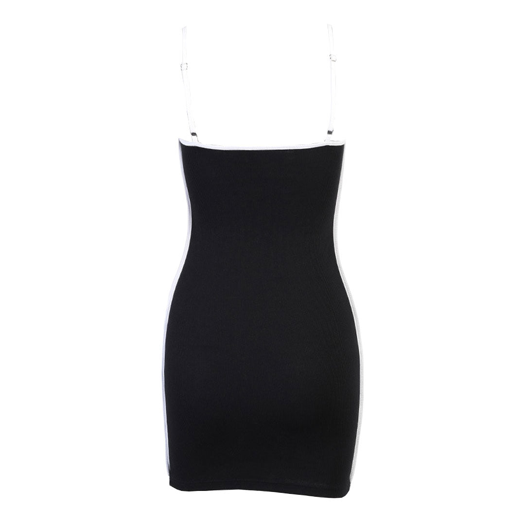 Rib Knit Contrast Trim Spaghetti Strap Bodycon Mini Dress 5