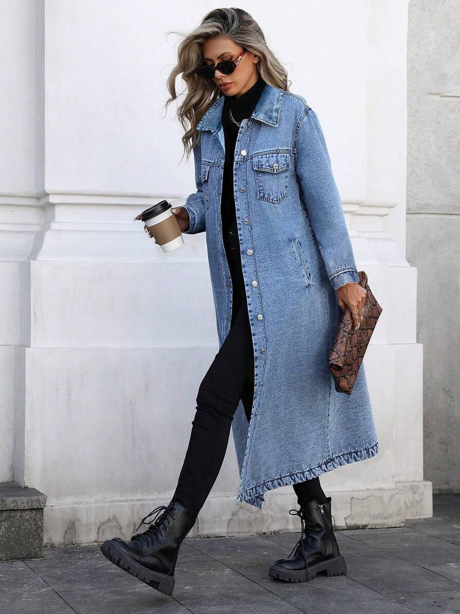 Button Front Longline Denim Jacket
