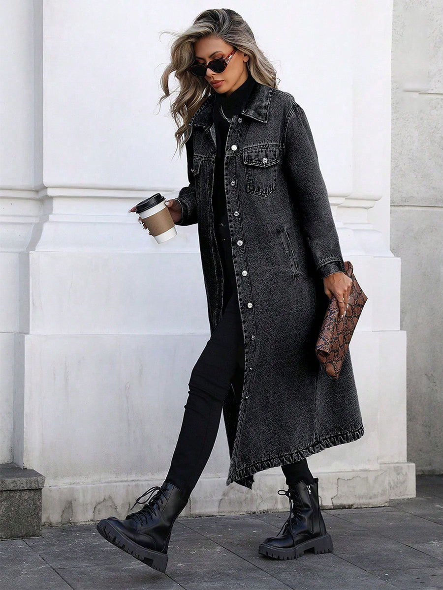 Button Front Longline Denim Jacket 4