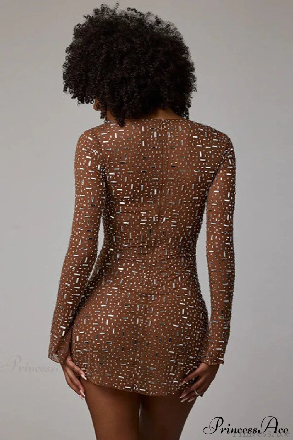 Rhinestone Square Neck Long Sleeve Bodycon Mini Dress 7