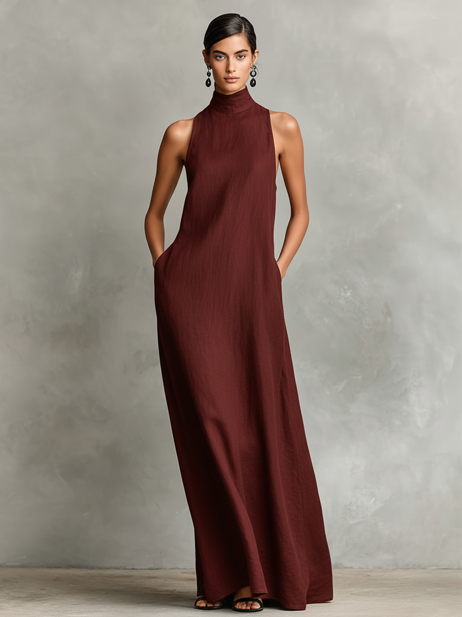 High Neck Sleeveless Pocket Maxi Dress 6