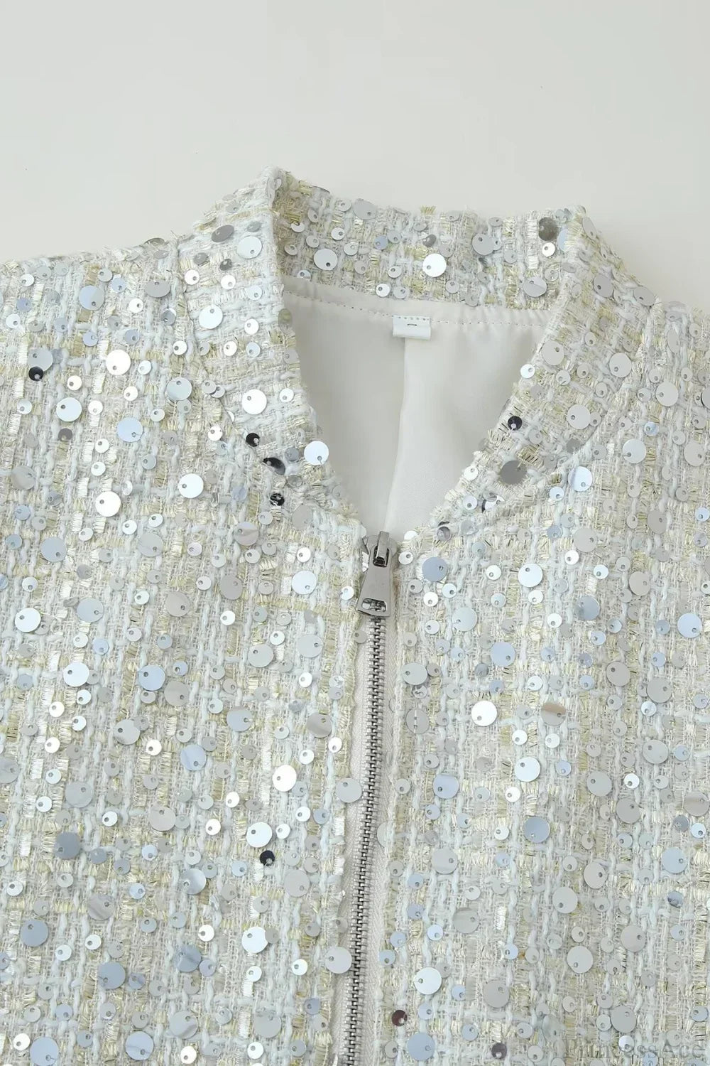 Stand Collar Sequin Long Sleeve Jacket 3