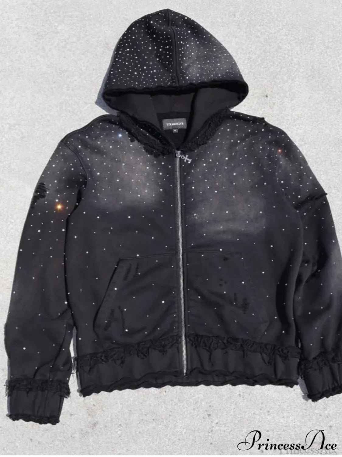 Starry Sky Print Hip-Hop Zip Hoodie Black / XS
