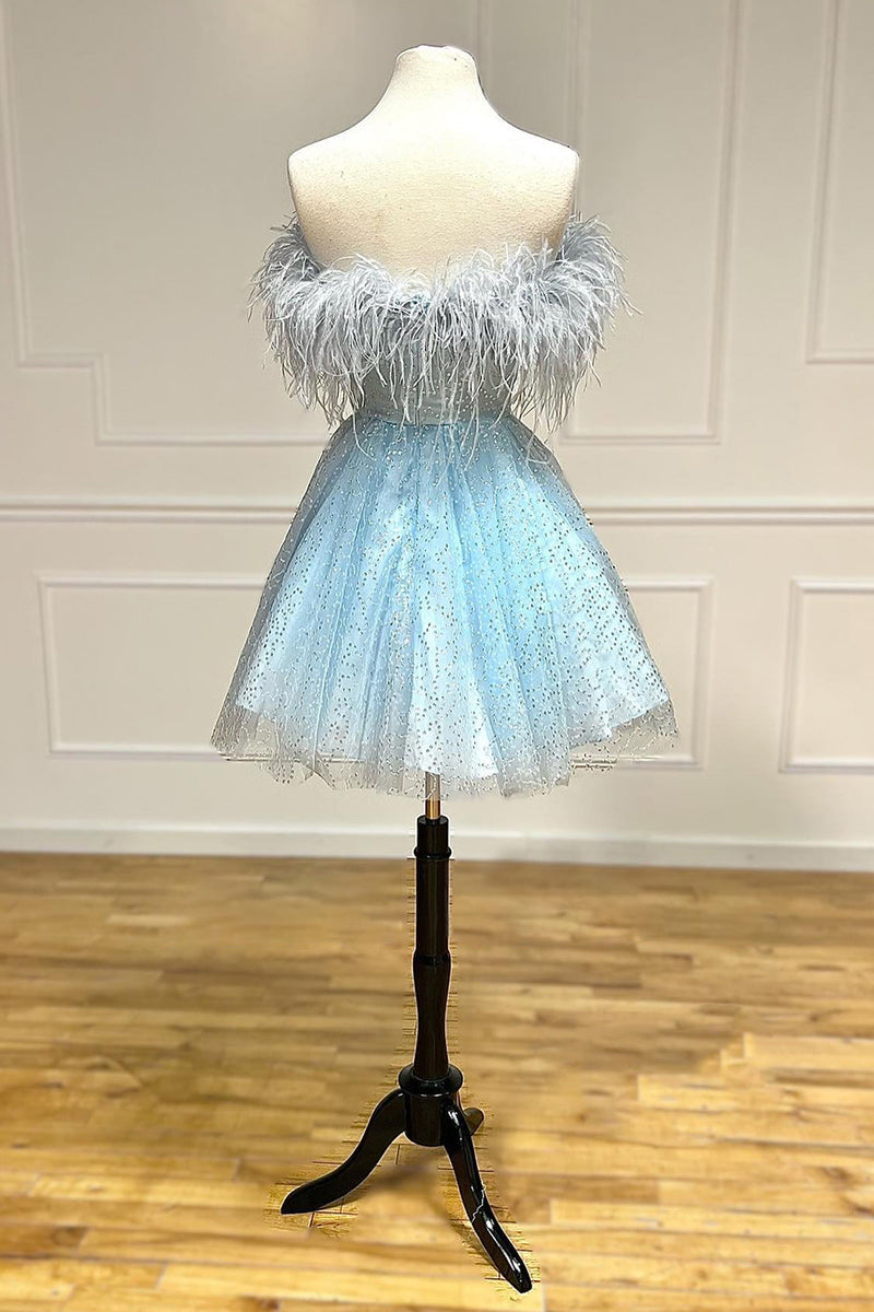 Strapless Feathered A-Line Cute Homecoming Dress - Fashionpara