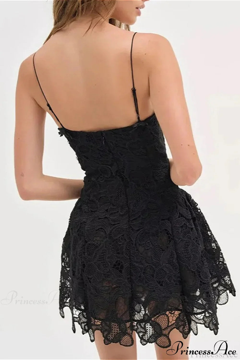 Crochet Lace Sweetheart Spaghetti Strap A-Line Mini Dress 4