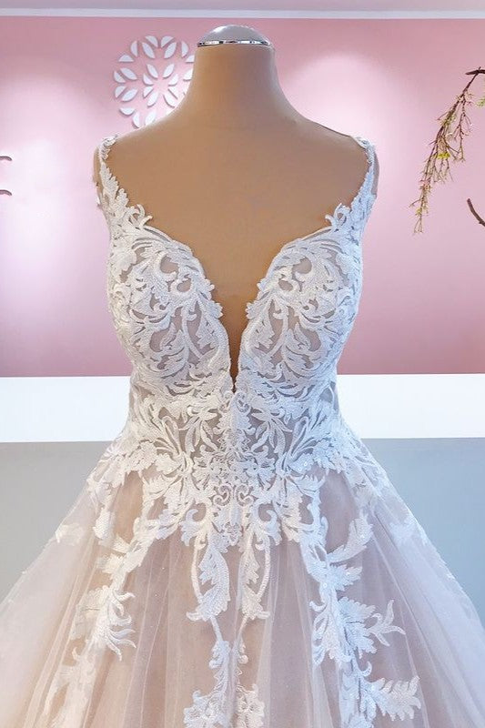 Straps Lace Wedding Dress Princess Tulle Bridal Gowns - Fashionpara