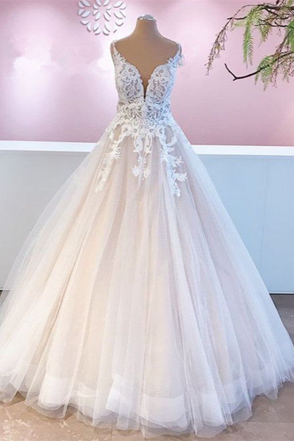 Straps Lace Wedding Dress Princess Tulle Bridal Gowns - Fashionpara