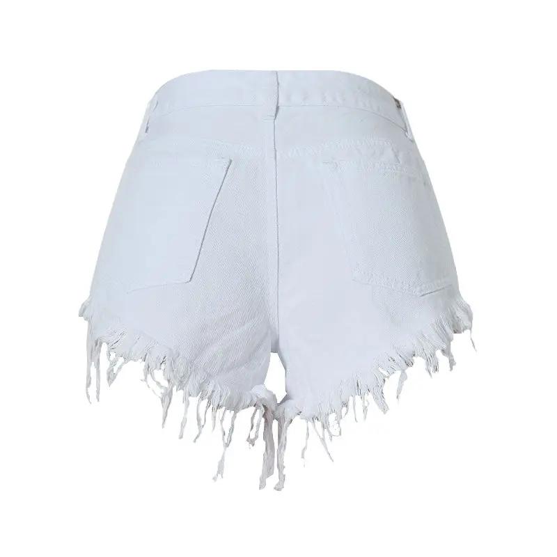 Street Style High Waist Frayed Distressed Denim Shorts - White  Fashionpara