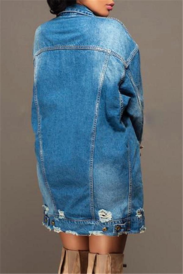 Frayed Edge Denim Jacket for Trendy Streetwear Style