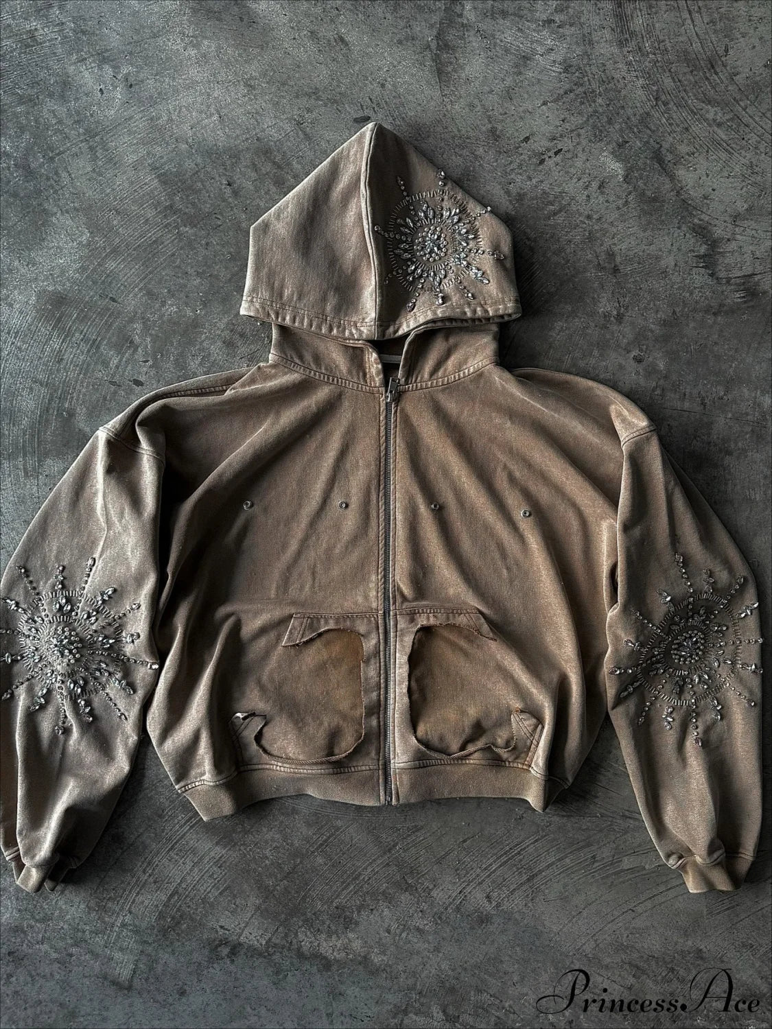 Streetwear Niche Design Relaxed Zip Hoodie Dark Brown / S