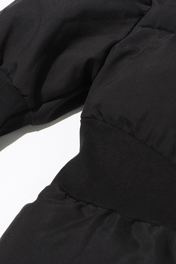 Elegant Padded Peplum Coat with Stand Collar and Zip Closure