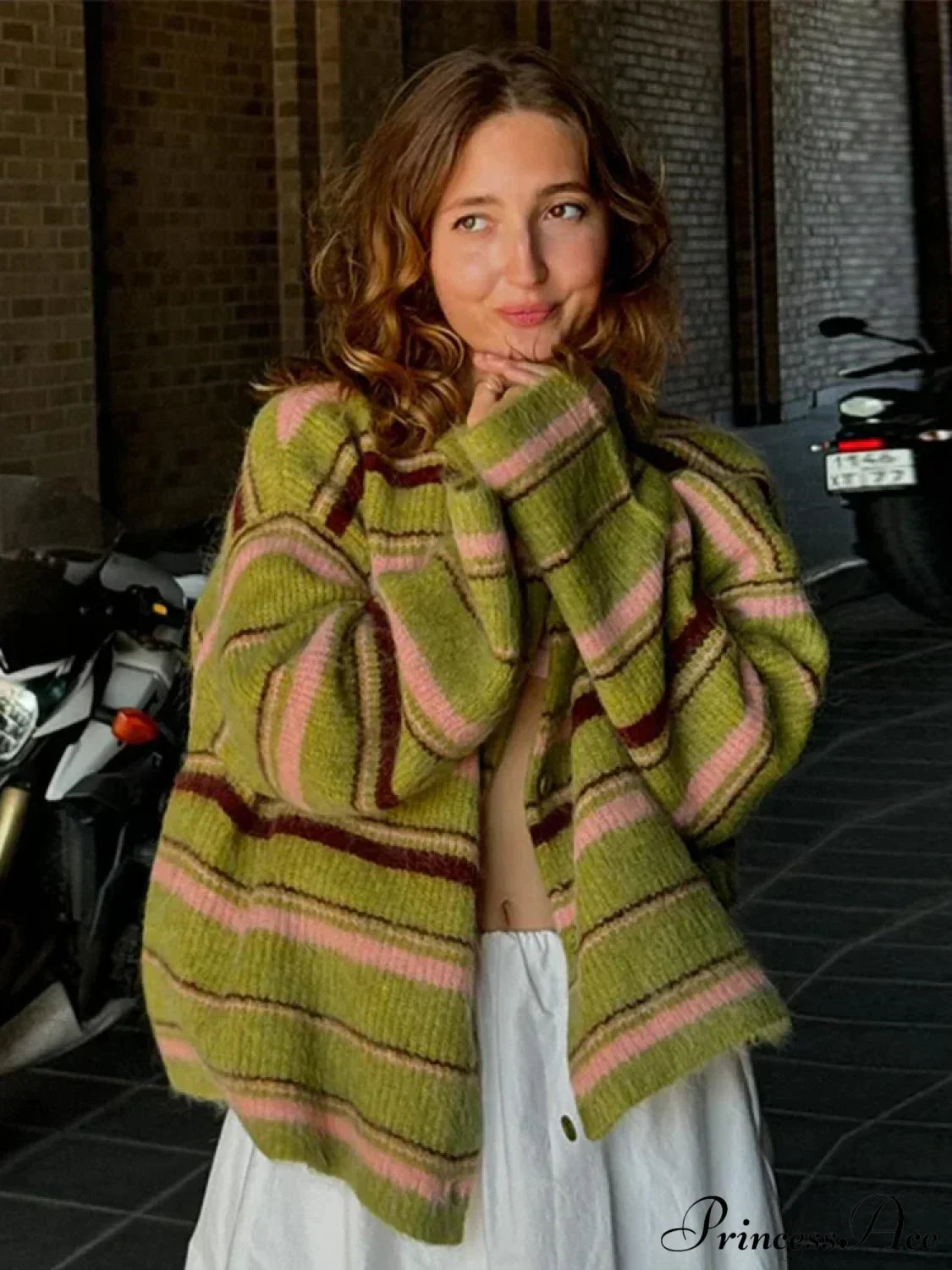 Stripe V-neck Single Breasted Cardigan