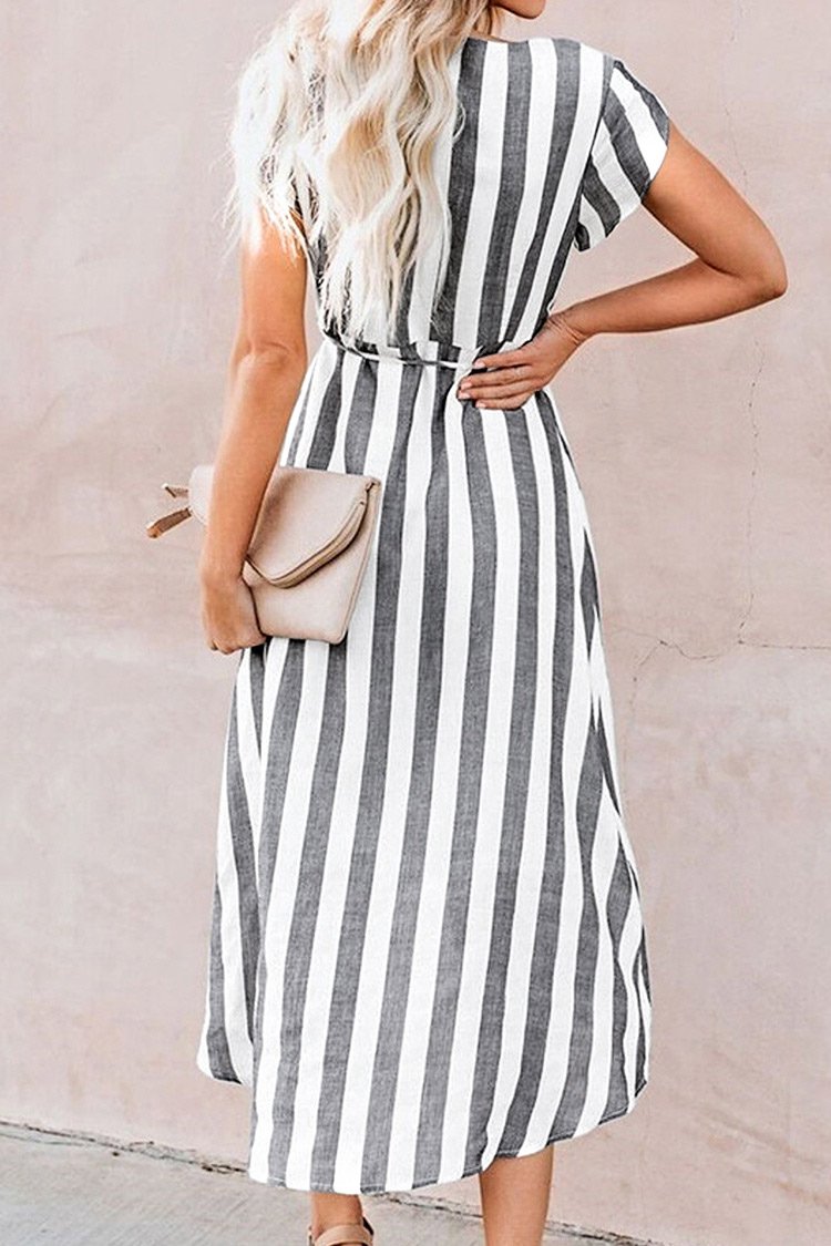 Stripe Wrap Midi Dress