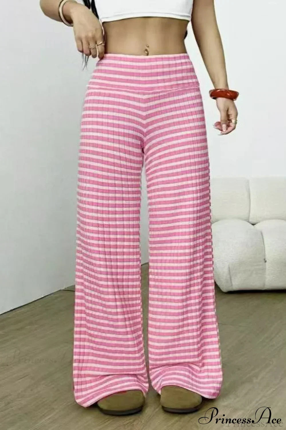 Striped Solid Knit Straight Leg Pants
