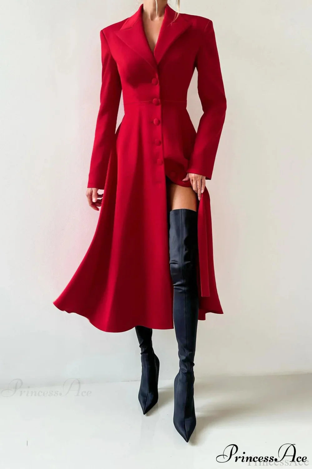 Structured Shoulder Solid Blazer Elegant Maxi Dress