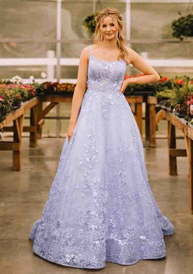 Stunning A-Line Prom Dress/Evening Dress with Appliqued Beading Pockets and Glitter - Fashionpara