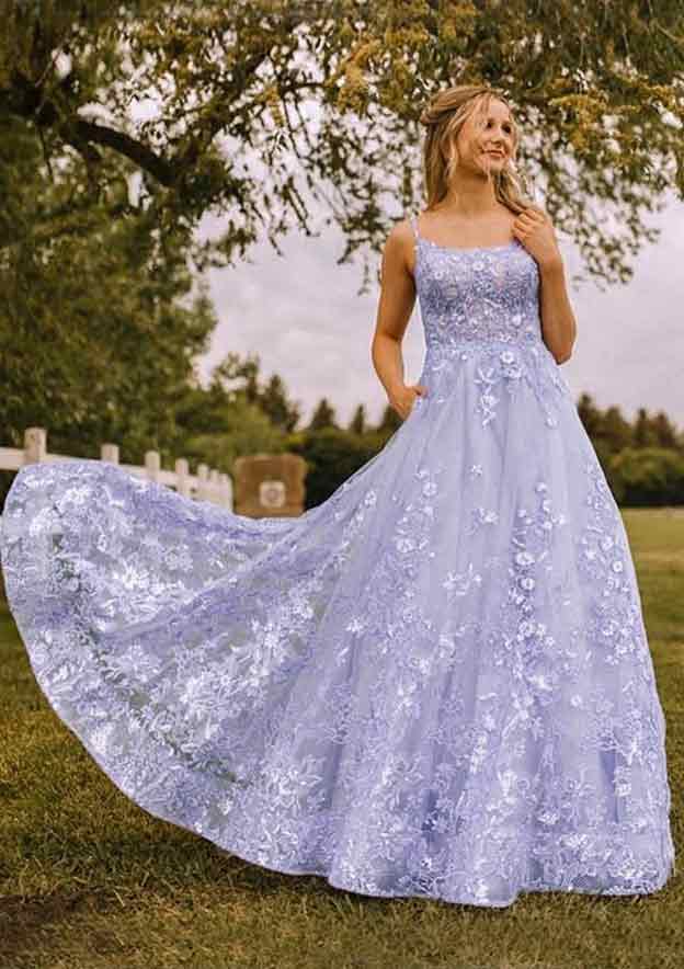 Stunning A-Line Prom Dress/Evening Dress with Appliqued Beading Pockets and Glitter - Fashionpara