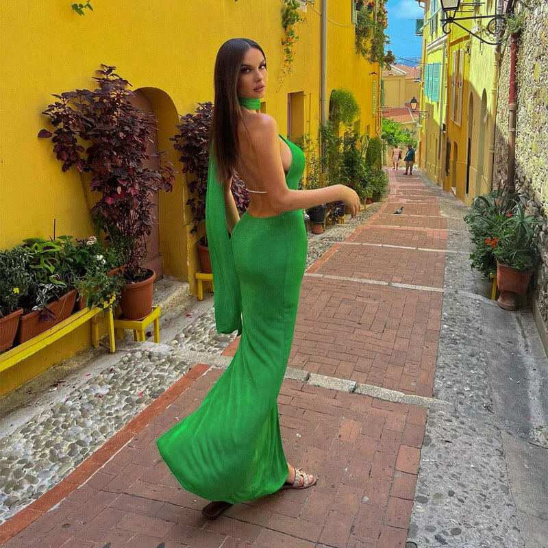 One Shoulder Sleeveless Backless High Split Formal Maxi Dress - View 2