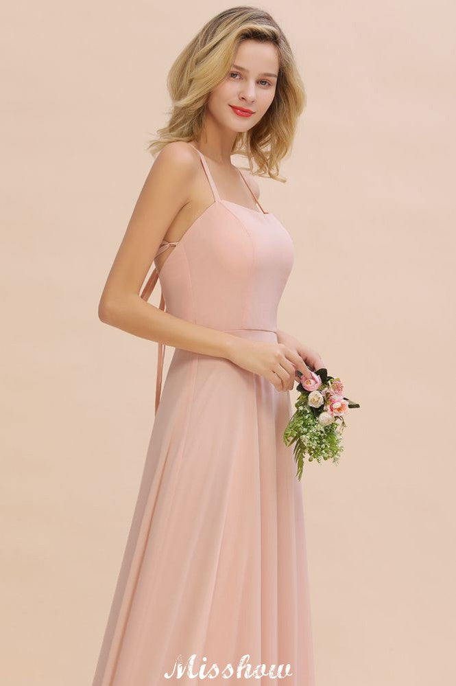Stylish Chiffon Straps Sleeveless Floor-Length A-Line Ruffles Bridesmaid Dress