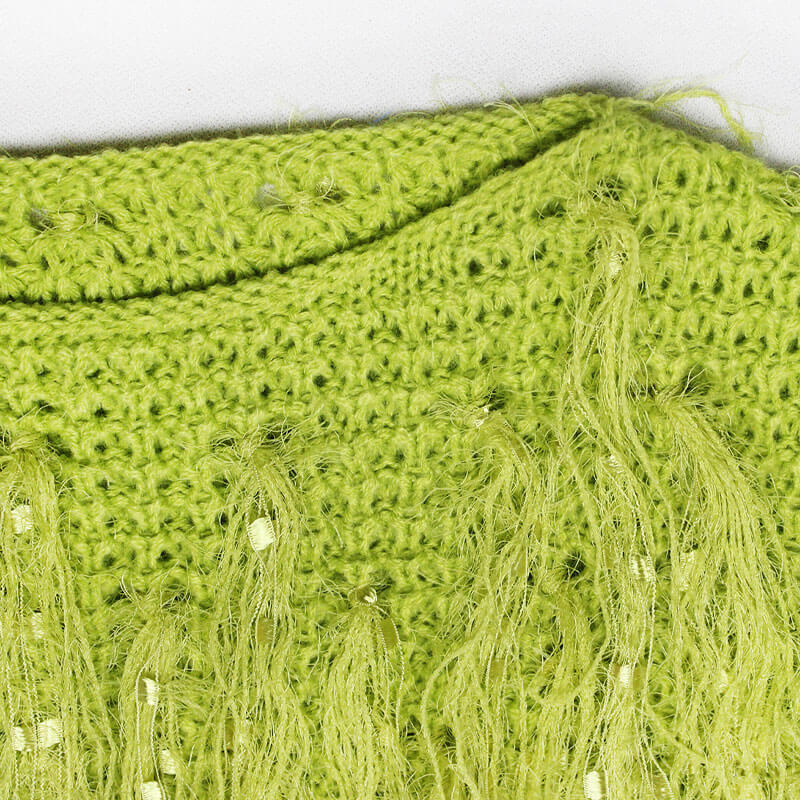 Crochet Knit Fringe Long Sleeve Cropped Sweater - Green 4