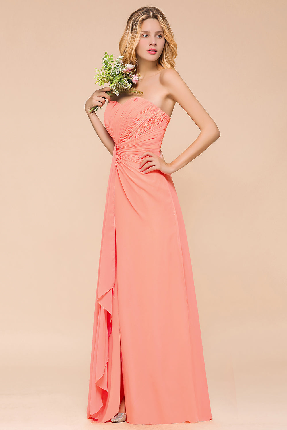 Stylish Sweetheart Ruffle Affordable Coral Chiffon Bridesmaid dresses - Fashionpara