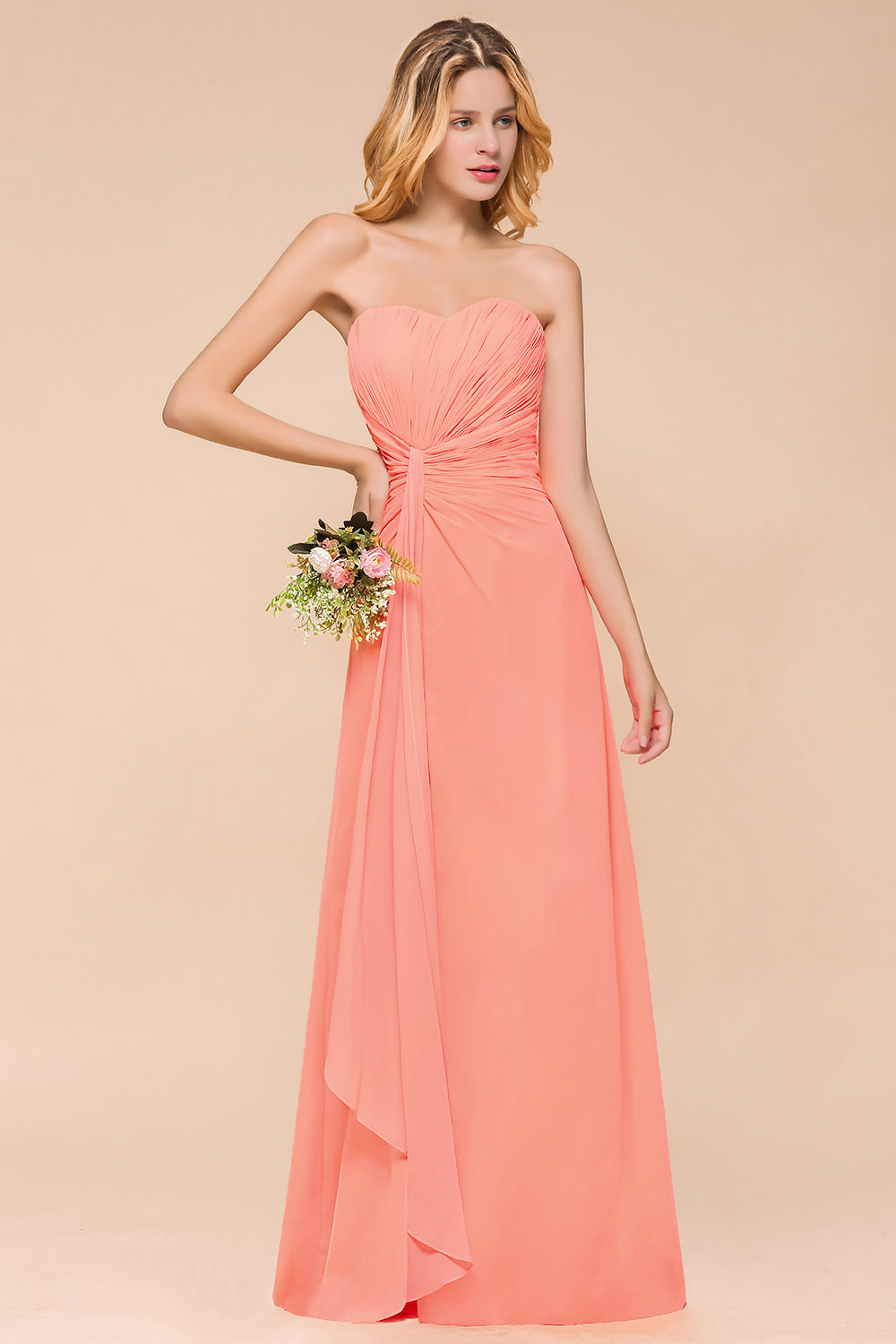 Stylish Sweetheart Ruffle Affordable Coral Chiffon Bridesmaid dresses - Fashionpara
