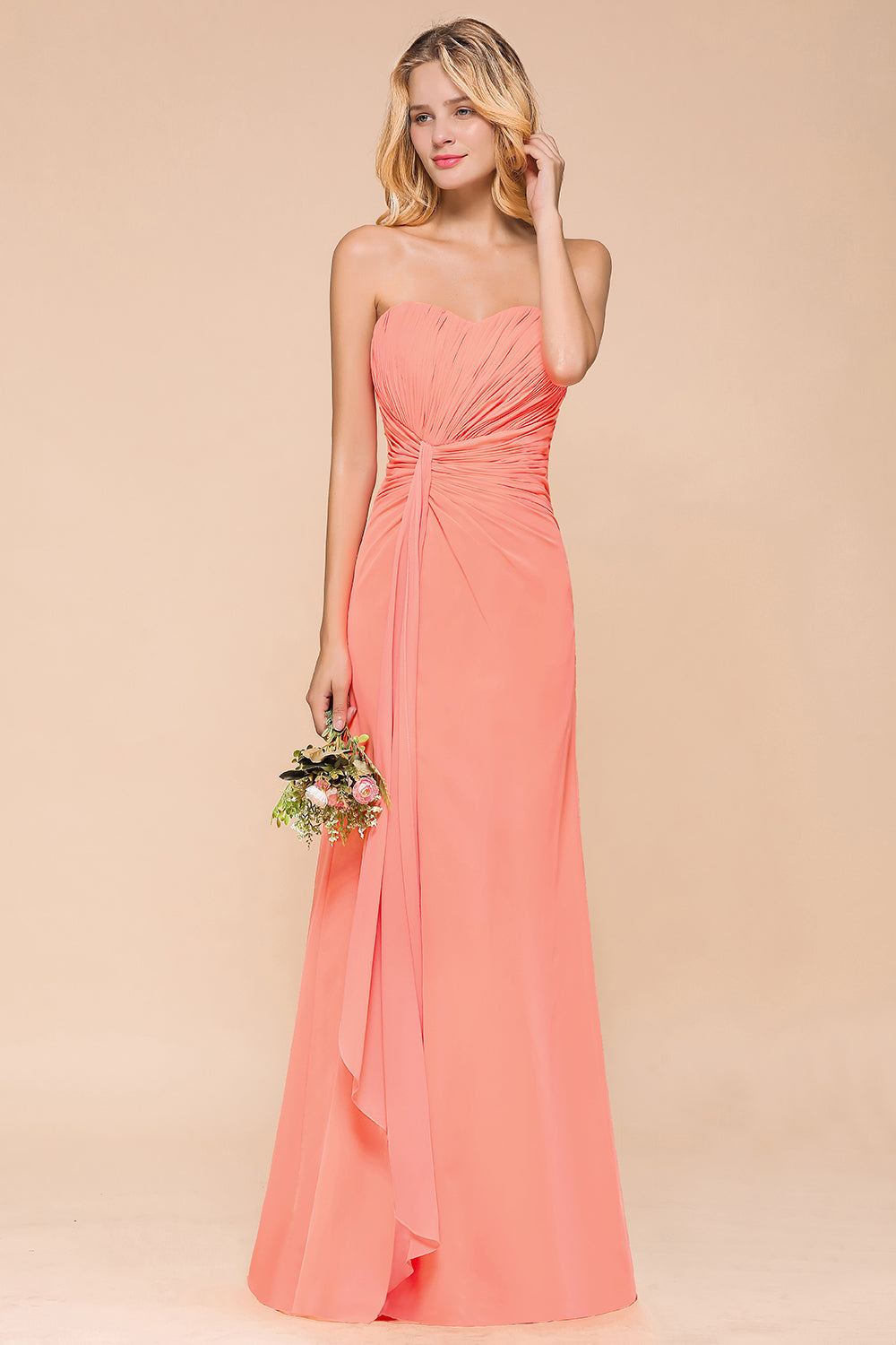 Stylish Sweetheart Ruffle Affordable Coral Chiffon Bridesmaid dresses - Fashionpara