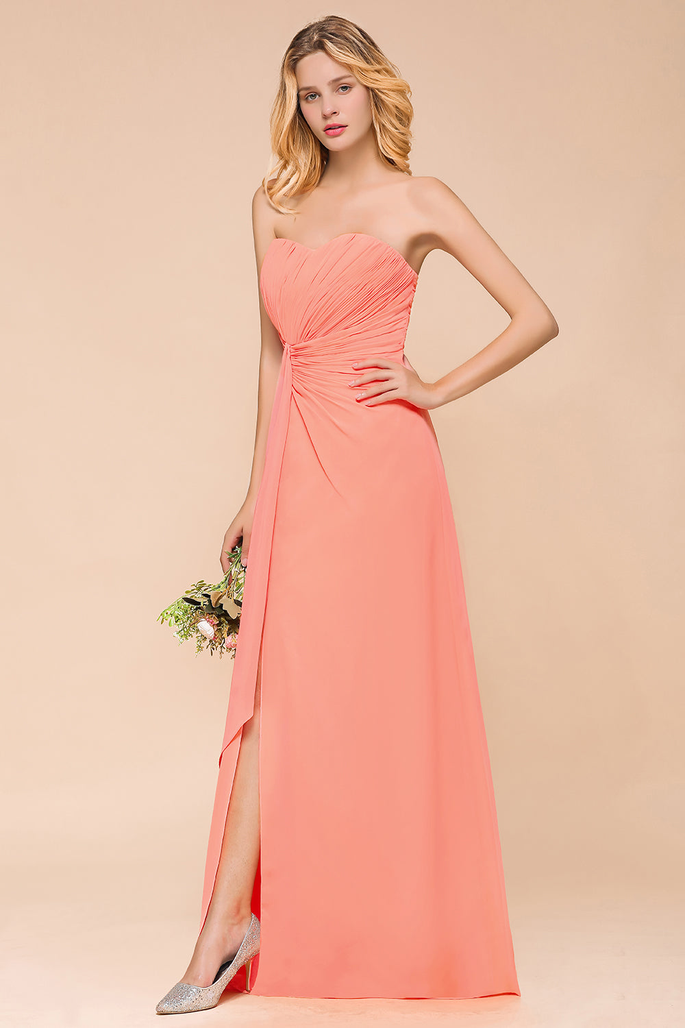 Stylish Sweetheart Ruffle Affordable Coral Chiffon Bridesmaid dresses - Fashionpara