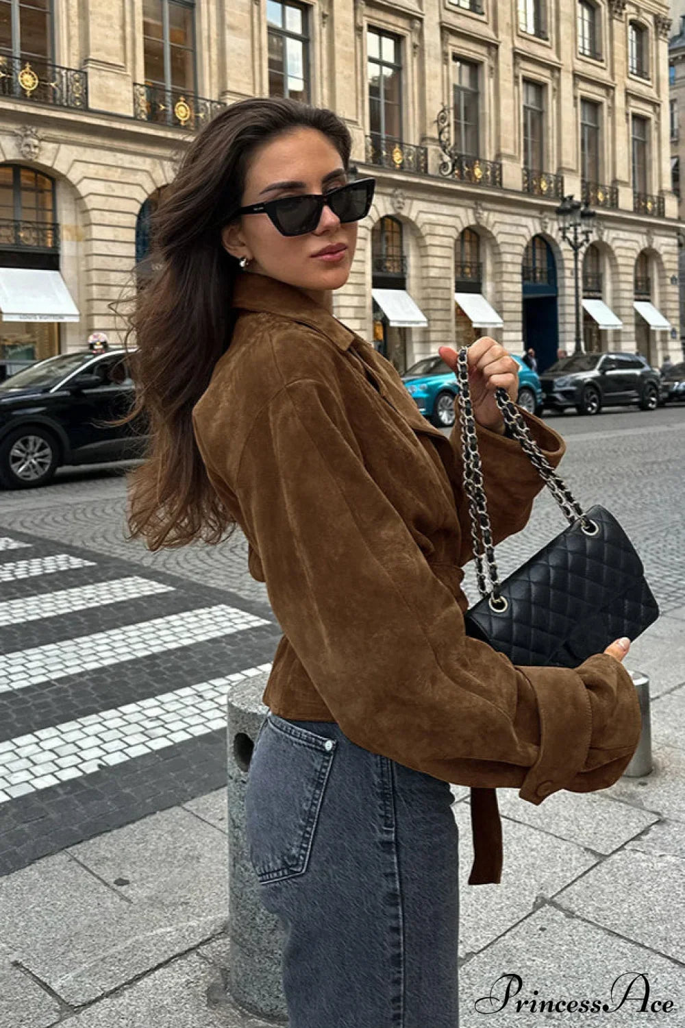 Suede Belted Blazer Collar Coat 2