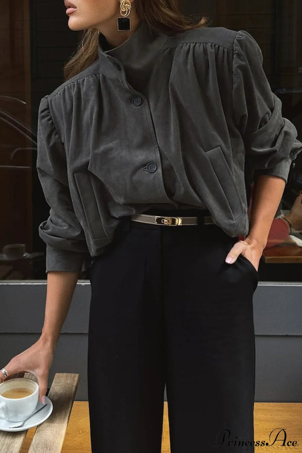 Suede Cardigan Long Sleeve Coat Grey / S