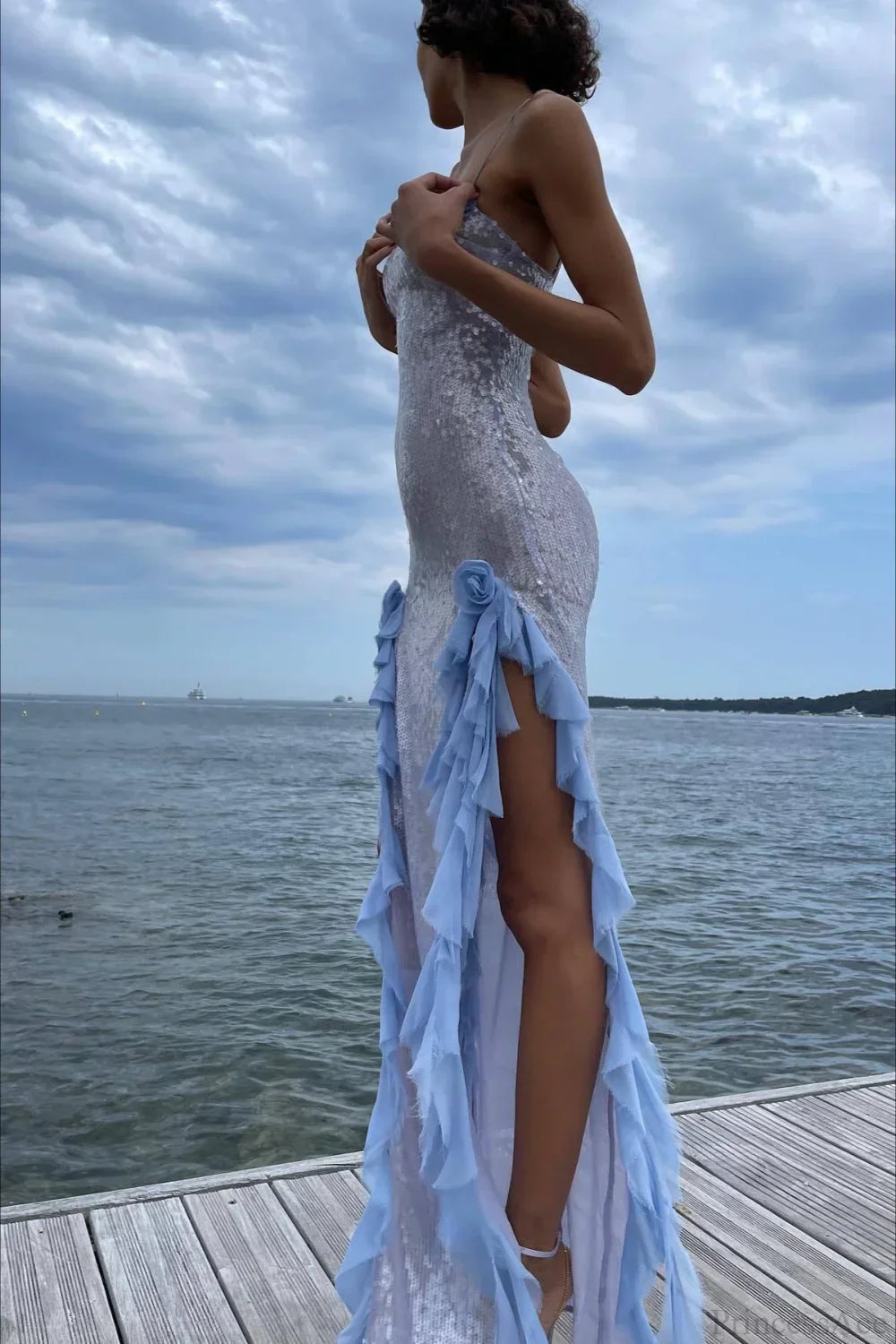 Sequin Ruffle Maxi Gown