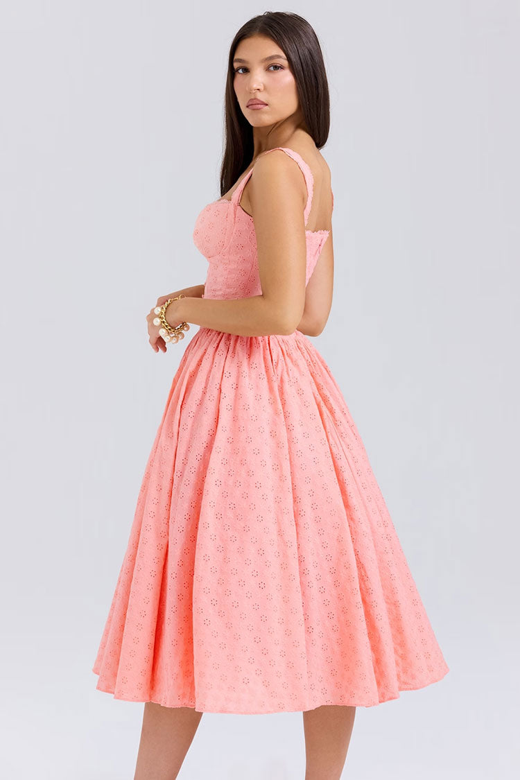 Summer Broderie Anglaise Bustier Tulle Gathered Vacation Midi Sundress