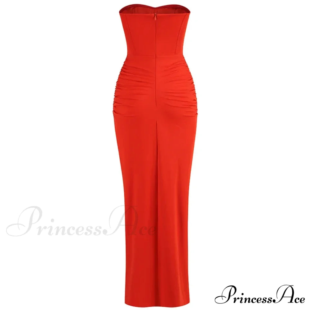 Summer New Women���s Sexy Breast Wrapping Backless Dress Red Christmas Party Dress