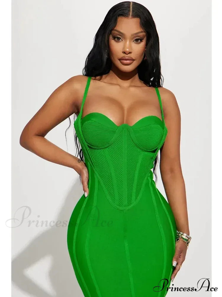 Summer Sexy Sleeveless Backless Green Midi Bodycon Bandage Elegant Christmas Party Dress
