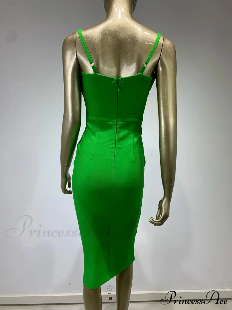 Summer Sexy Sleeveless Backless Green Midi Bodycon Bandage Elegant Christmas Party Dress