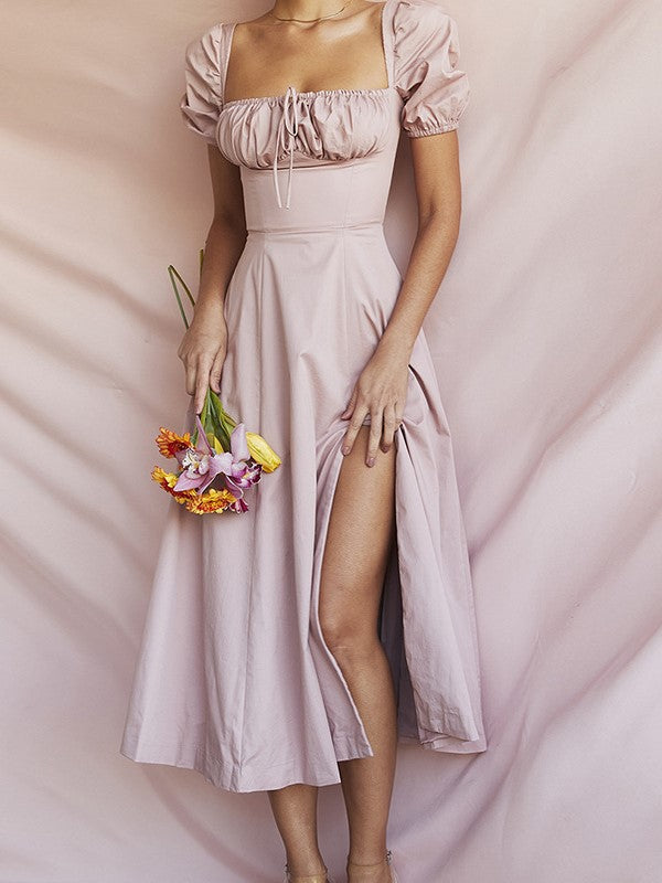 Back Bubble Sleeve Split Dress