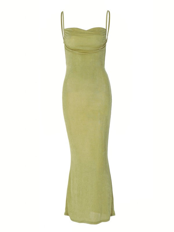 Satin Cowl-Neck Spaghetti Strap Bodycon Maxi Dress 5