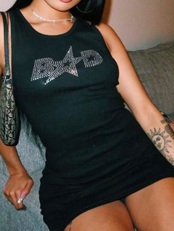 Letter Hot Drill Strap Dress