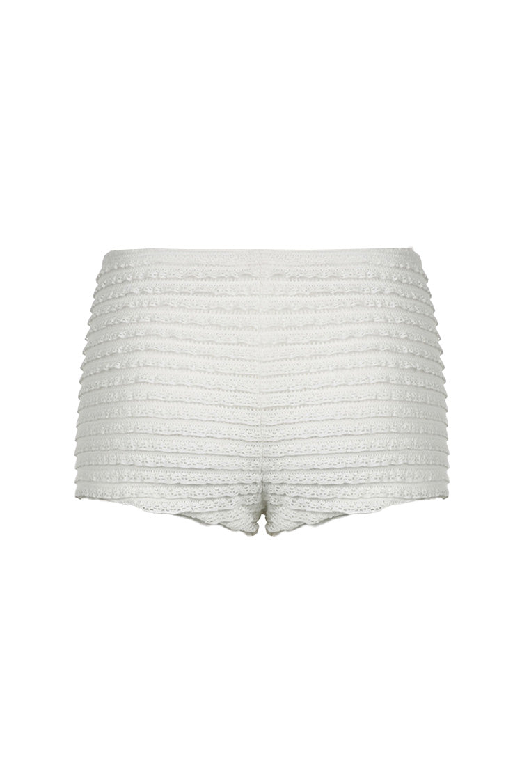 Sweet Bow Trim Low Rise Lace Tiered Ruffle Booty Micro Bloomer Shorts - Fashionpara