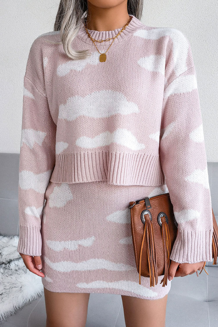 Rosedress Sweet Contrast Knit Cropped Sweater Skirt Set