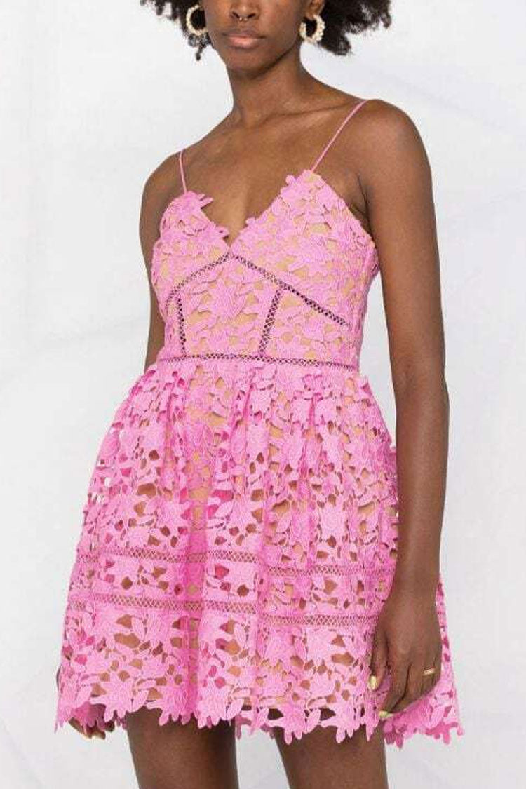 Spaghetti Strap Guipure Lace Floral Mini Dress
