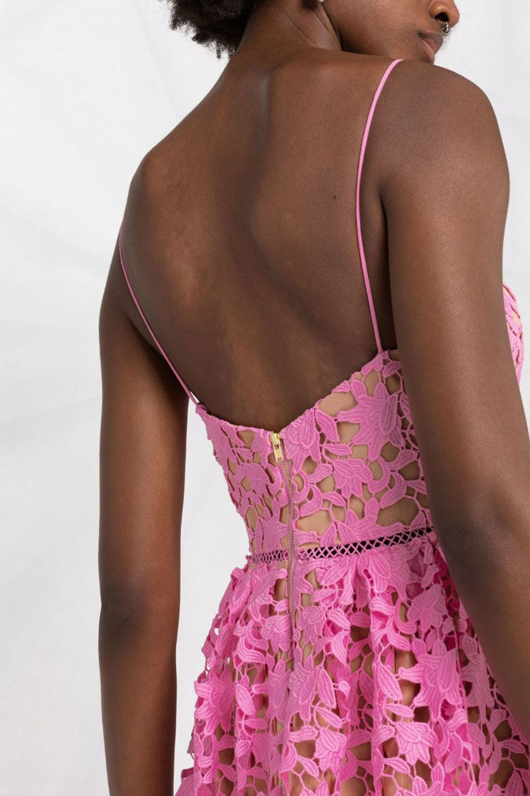 Spaghetti Strap Guipure Lace Floral Mini Dress - View 4