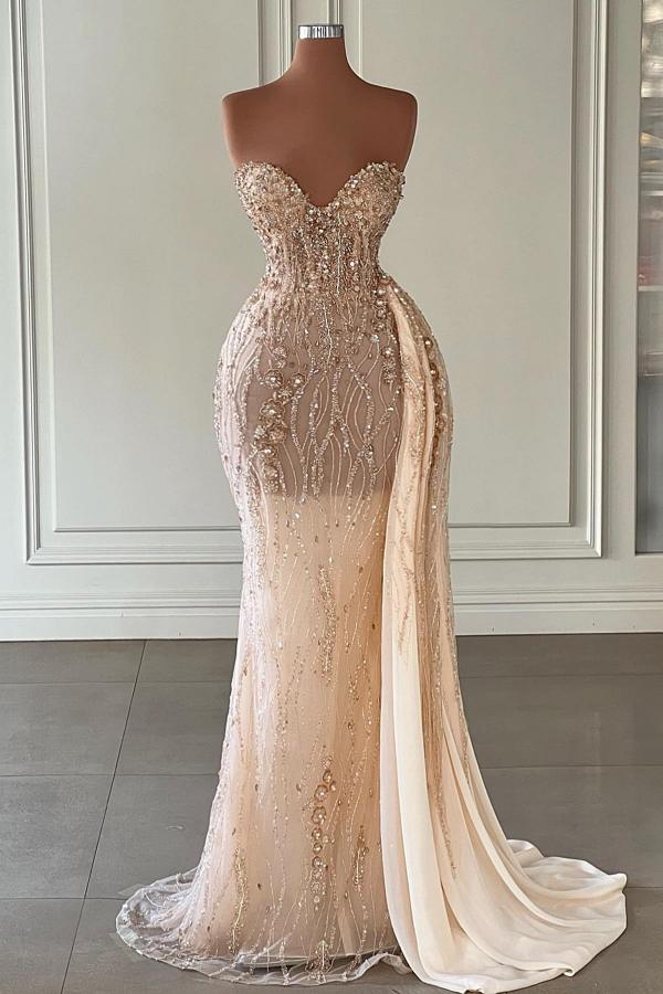 Sweetheart Beadings Mermaid Evening Dress Overskirt - Fashionpara