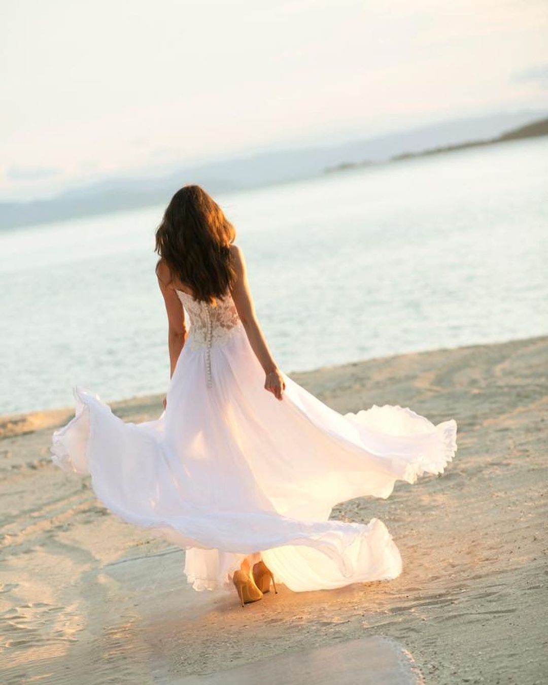 Sweetheart Lace Beach Wedding Dress Long Chiffon With Slit - Fashionpara