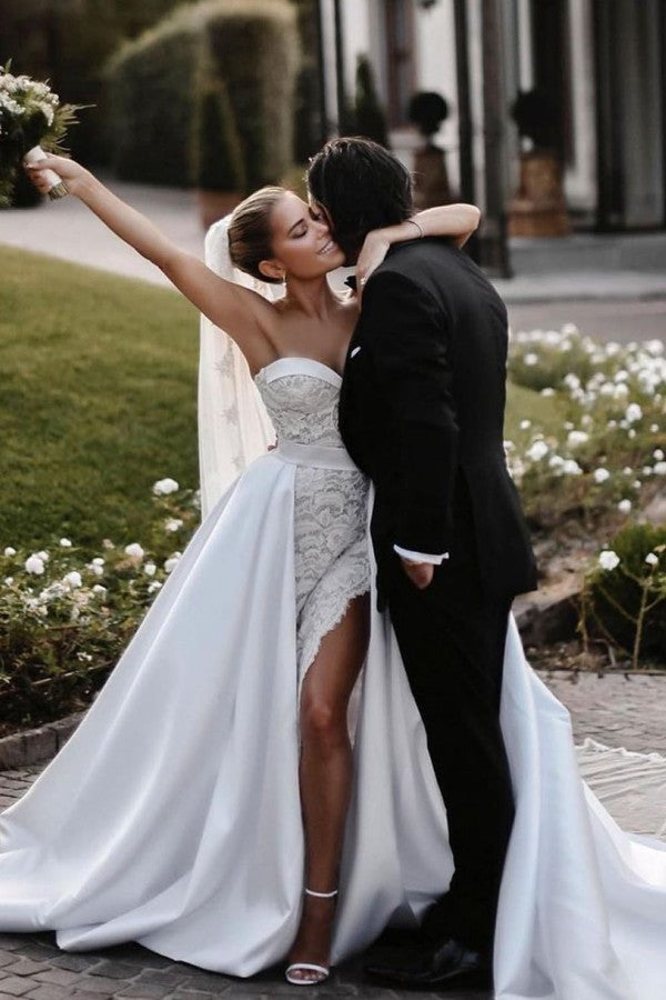Sweetheart Lace Wedding Dress Overskirt Long - Fashionpara